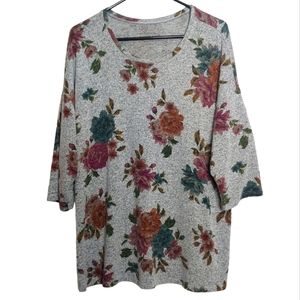Torrid Super Soft Plush Heathered Gray Floral Scoop Neck Sweater Top Size 2X